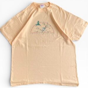 Vintage Anvil Pastel Light Orange Cotton Embroidered Hummingbirds Tee T-Shirt XL